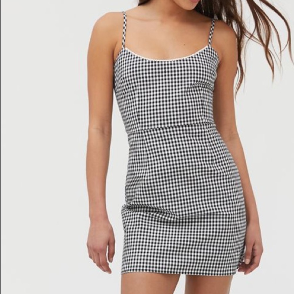 UO gingham brown multi dress NWT